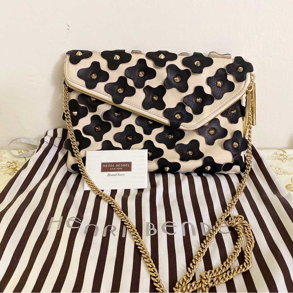 Henri Bendel Flower Appliqué Leather Crossbody Clutch Bag